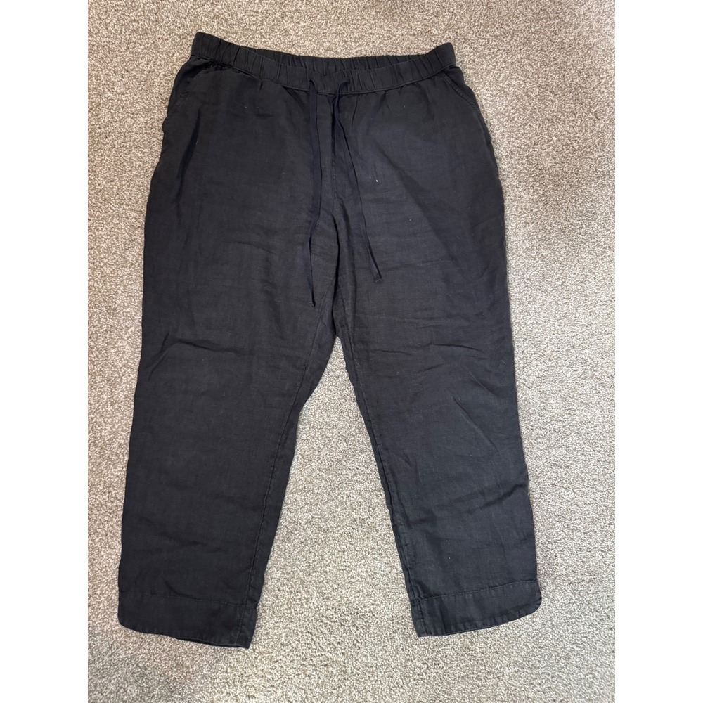 Caslon Black 100% Linen Drawstring Elastic Waist Cropped Pants Women Large - Picture 2 of 6